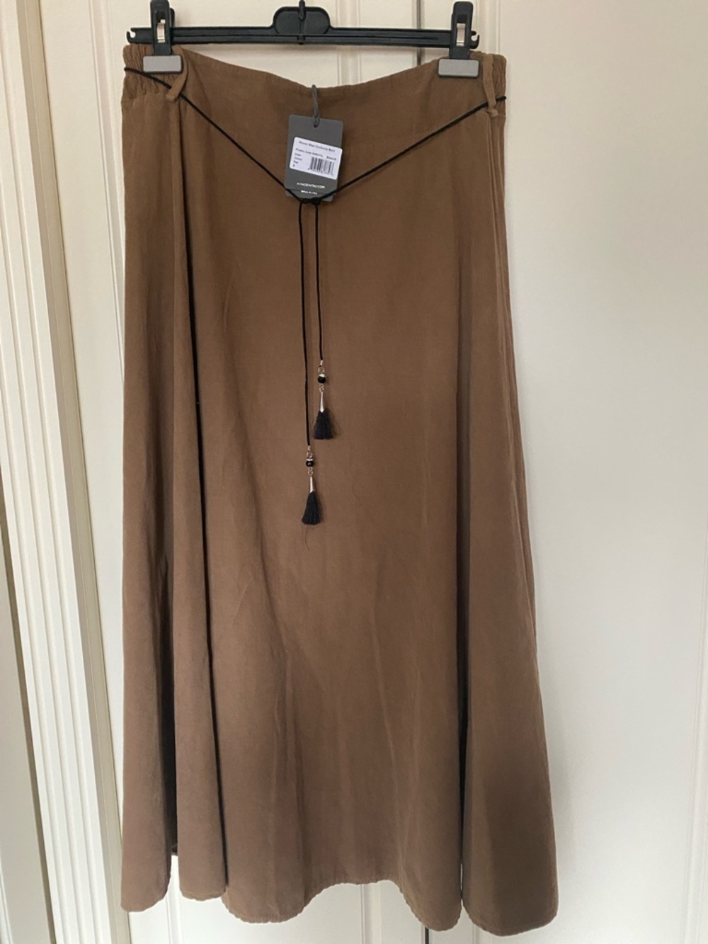 Women's Brown Maxi Skirt with Decorative Tassel Waist